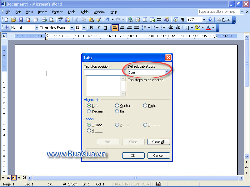 Cách thay đổi Default tab stops