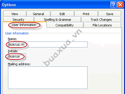 Thay đổi thông tin người sử dụng trong MS Word 2003