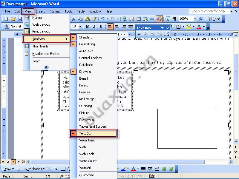 Hiển thị thanh công cụ Text Box