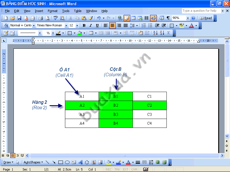 Cách tạo công thức tính toán trong bảng của MS Word 2003 - BuaXua.vn Cách Tạo Công Thức Tính Toán Trong Bảng Của Ms Word 2003 - Buaxua.Vn