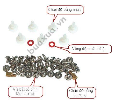 Các vis và chân đỡ dùng để lắp ráp mainboard
