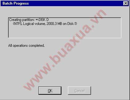 Thông báo đã hoàn thành việc phân chia partition