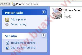 máy in nằm trong cửa sổ Printers and Faxes