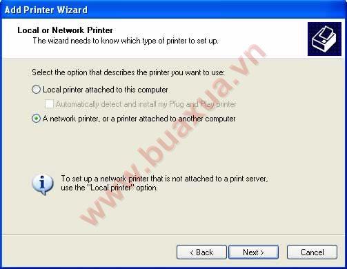 Chọn A network printer or a printer attached to another computer