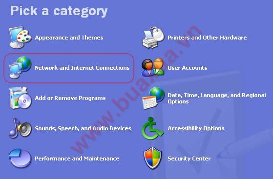 Chọn Network and Internet Connections