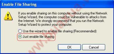 chọn Just enable file sharing 