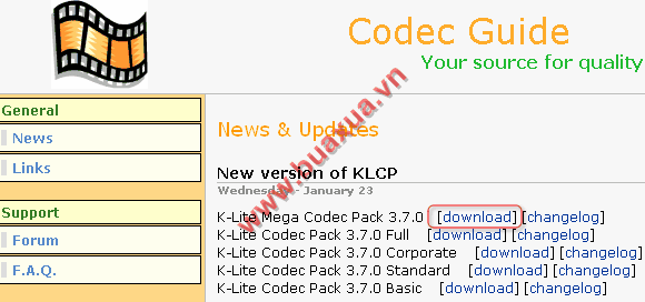 Các gói cài đặt Codec Pack