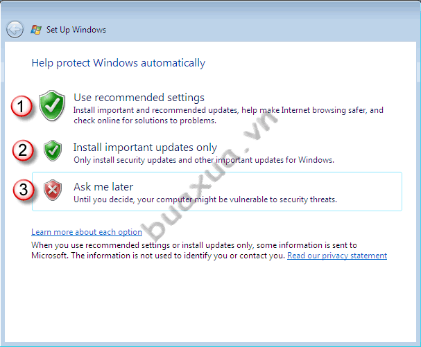 Chọn chức năng tự động bảo vệ cho Windows