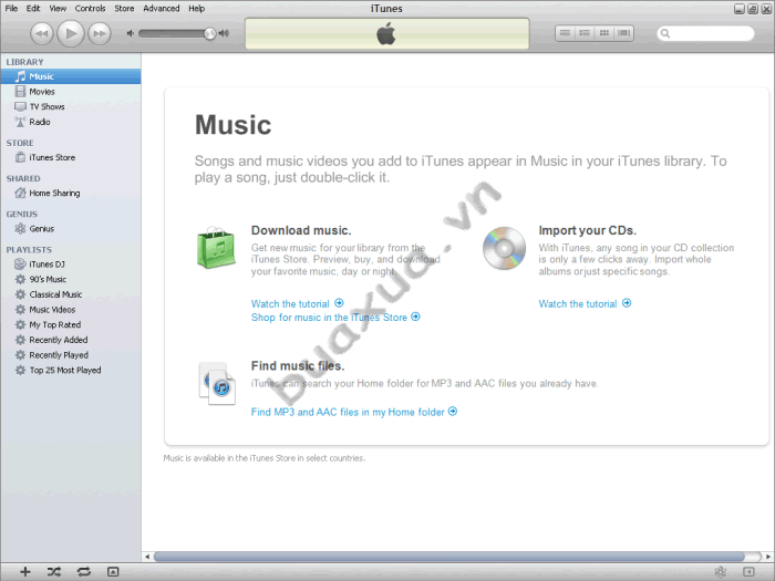 Cửa sổ chính của ứng dụng iTunes