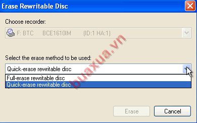 xóa dĩa CD-RW (Rewriteable)