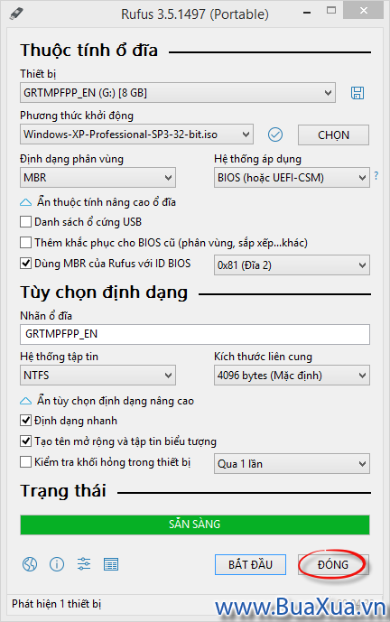 Rufus đã tạo xong ổ dĩa USB