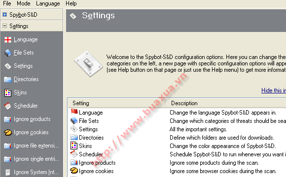 Spybot - Search & Destroy Settings