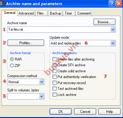 Các lựa chọn cơ bản trong WinRAR