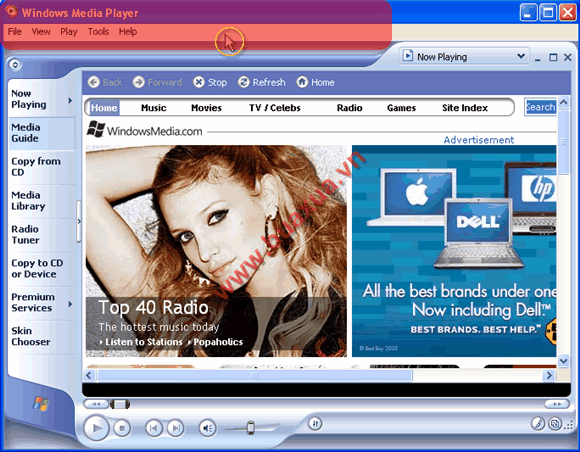 Cửa sổ chính của chương trình Windows media player