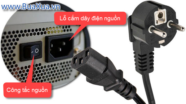 Cắm dây nguồn của màn hình và máy tính vào ổ điện