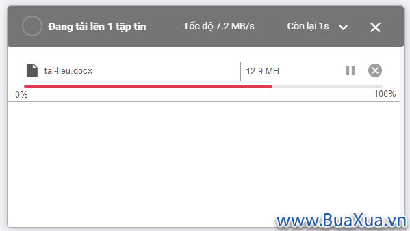 Viêc tải lên sẽ hoàn tất khi thanh tiến trình đạt tới mức 100%