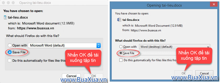 Hộp thoại Opening khi tải xuống