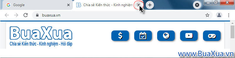Nhấp vào nút X để đóng một Tab