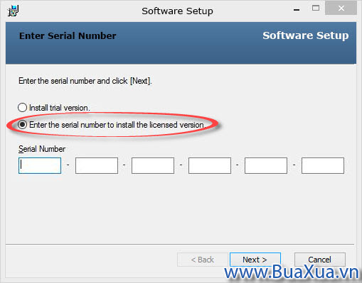 Hộp thoại Enter Serial Number hoặc Enter a Product Key