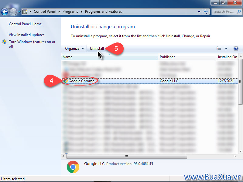 Chọn phần mềm muốn gỡ bỏ và nhấp vào nút Uninstall