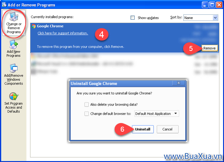 Chọn phần mềm muốn gỡ bỏ và nhấp chuột vào nút Remove