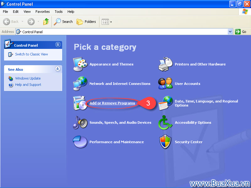 Nhấp chuột vào Add or Remove Programs
