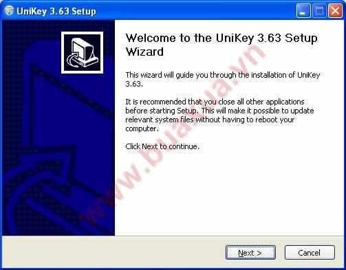Bảng Unikey Setup hiện ra bạn hãy nhấn Next để tiếp tục