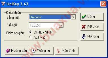bảng điều khiển của chương trình Unikey