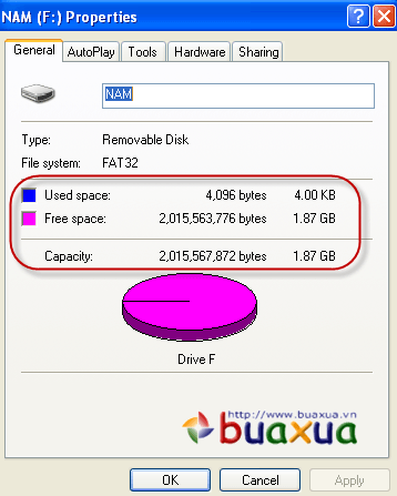 Kiểm tra dung lượng của ổ dĩa USB