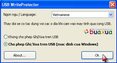 Bảng điều khiển của chương trình USB Write Protector