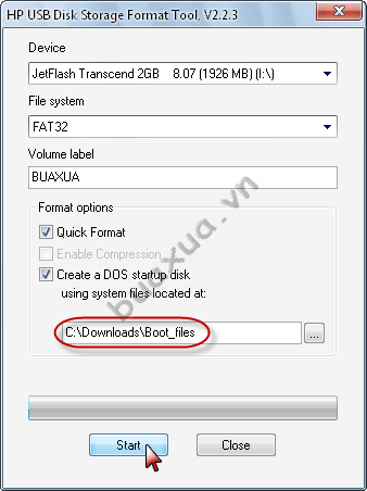 Nhấn Start để chương trình bắt đầu tạo USB khởi động