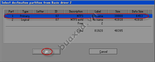 Select destination partition