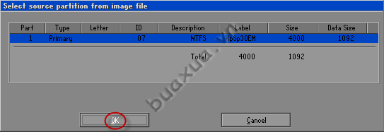 Select source partition from image