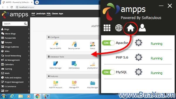 Cách mở trang chính của AMPPS