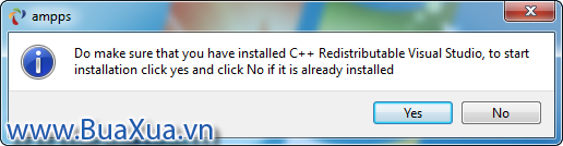 Hộp thoại nhắc cài đặt thư viện Microsoft Visual C++