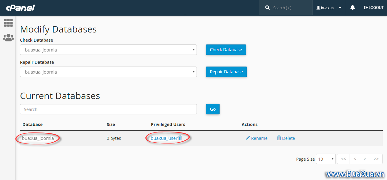 Danh sách các Database trong phần Current Databases