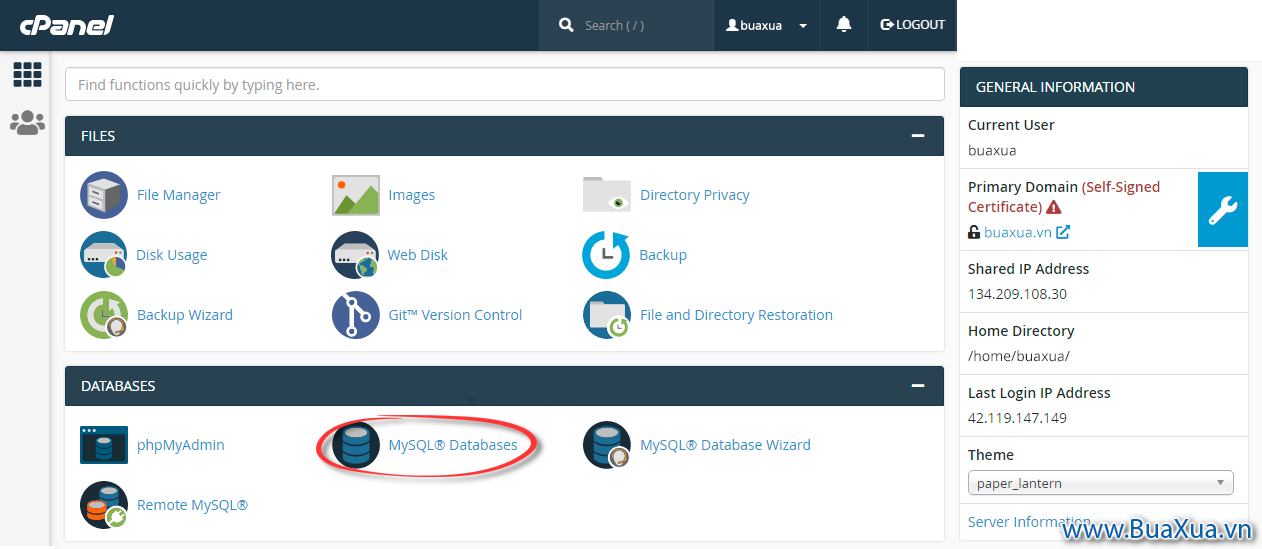 Chọn MySQL Databases trong cPanel