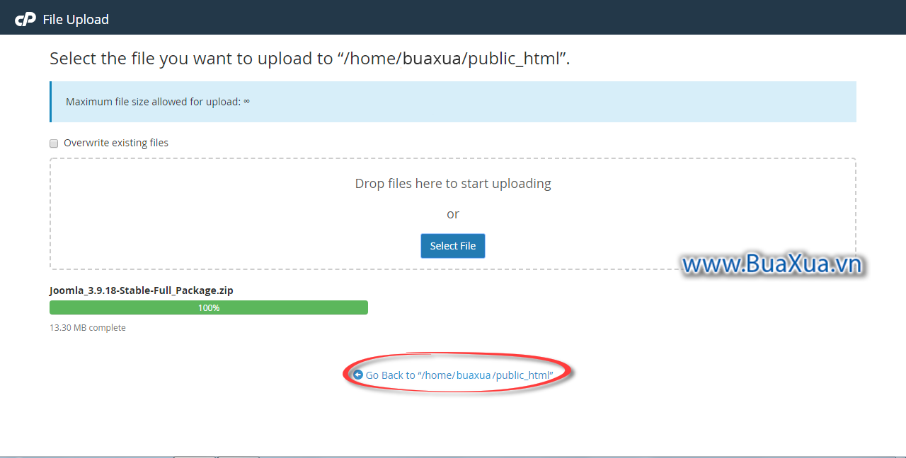 Gói cài đặt Joomla! đã được tải lên Hosting