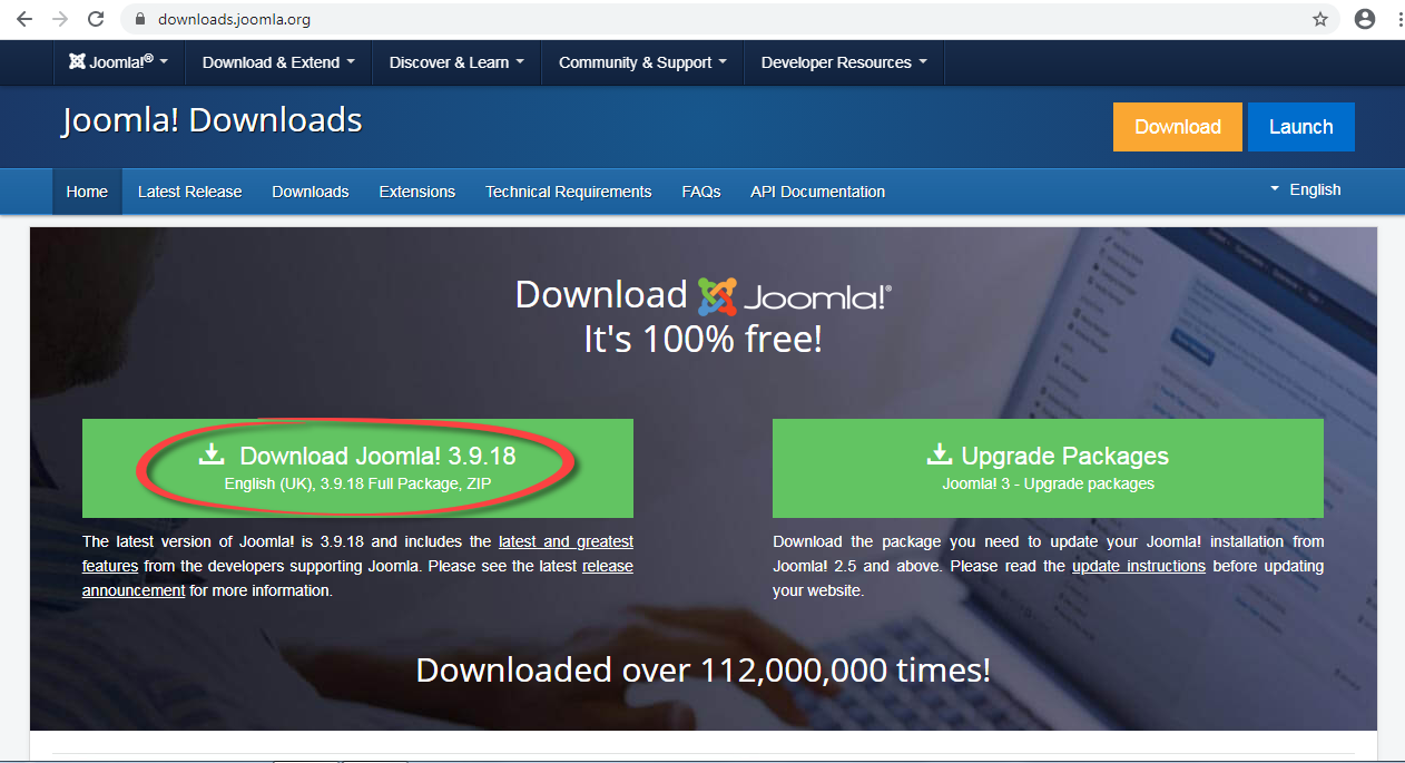 Tải xuống phiên bản mới nhất của gói cài đặt Joomla!