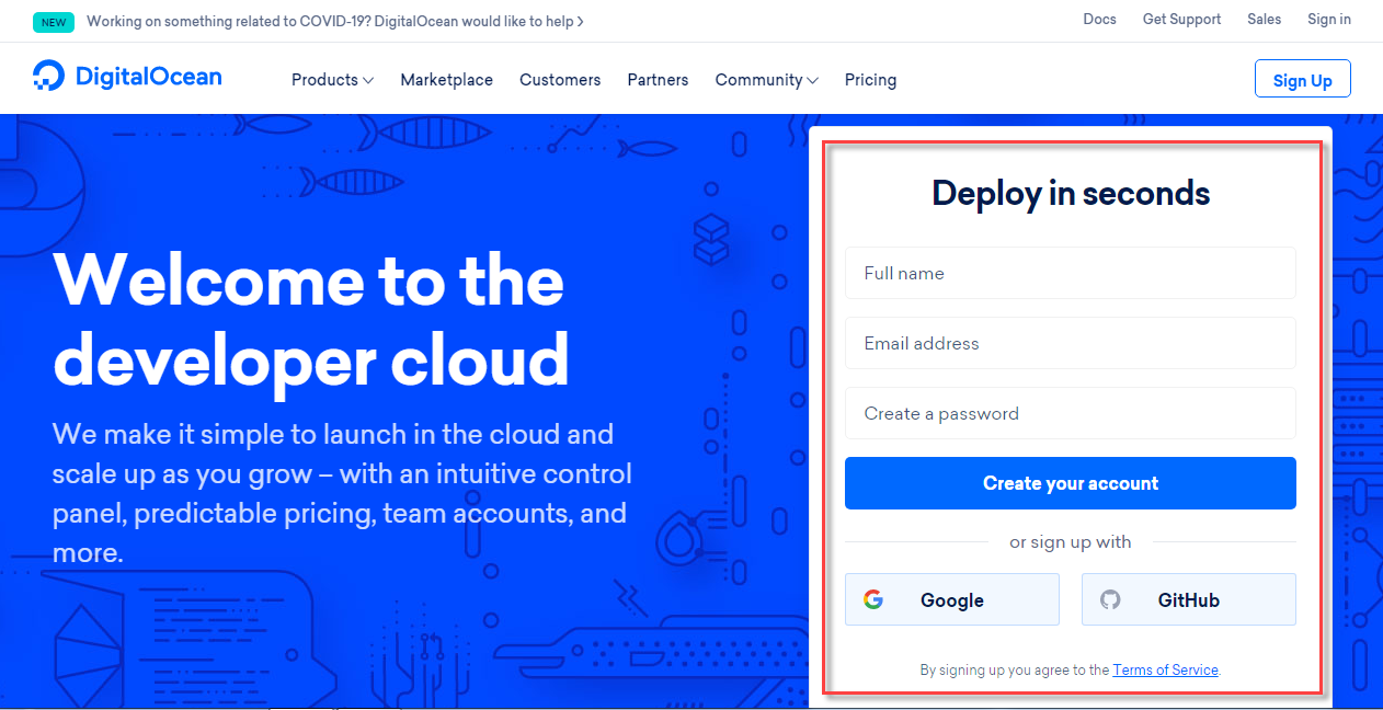 Tạo một tài khoản tại DigitalOcean