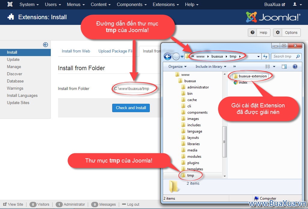 Cài đặt Extension bằng chức năng Install from Folder