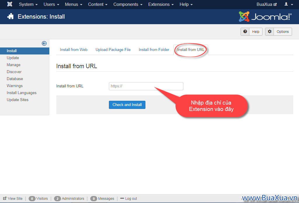 Cài đặt Extension bằng chức năng Install from URL