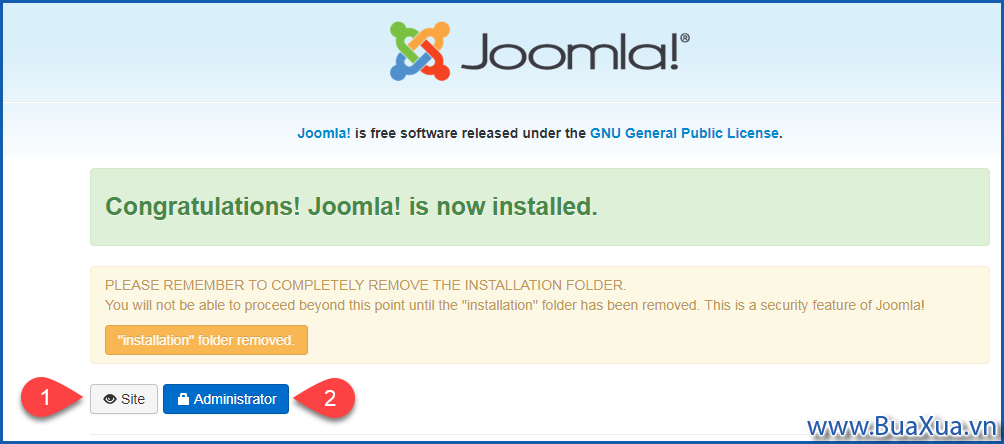 Đã cài đặt xong Joomla!