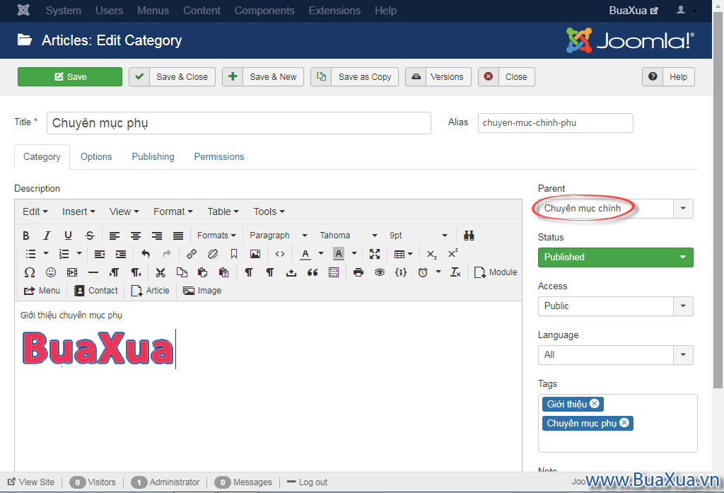 Cách tạo chuyên mục phụ trong Joomla!