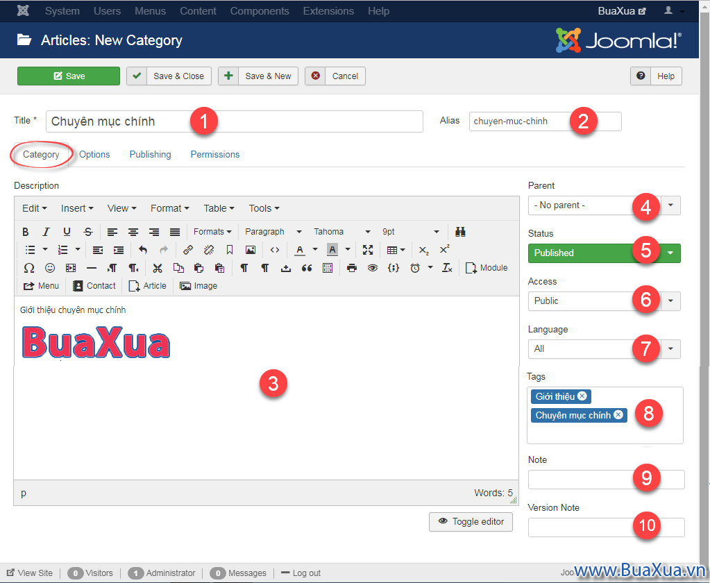 Cách tạo chuyên mục trong Joomla!