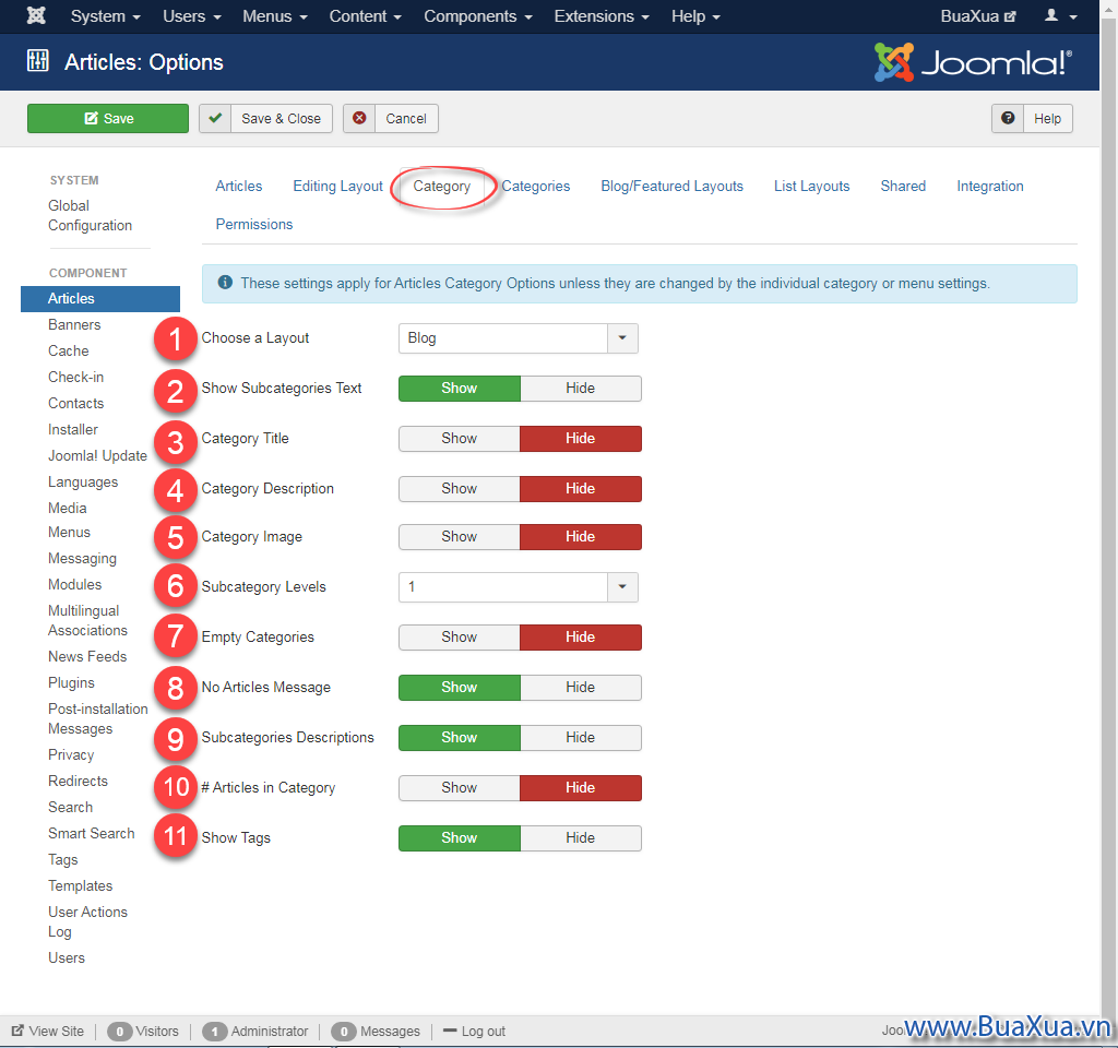 Thiết lập các thông số cho chuyên mục trong Joomla!