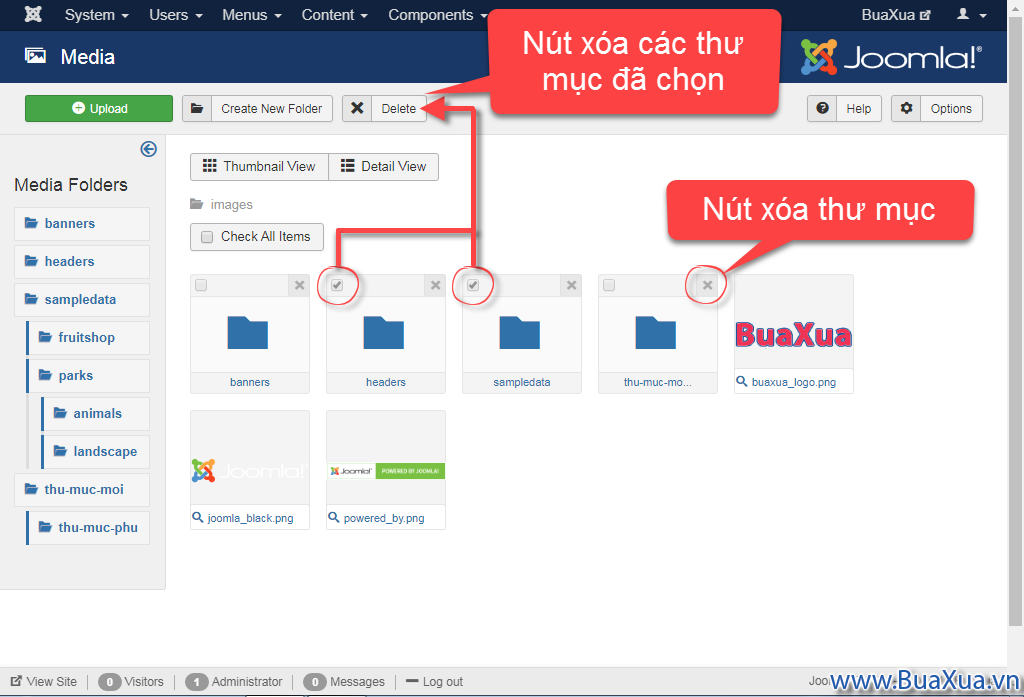 Cách xóa thư mục chứa hình ảnh của Joomla!