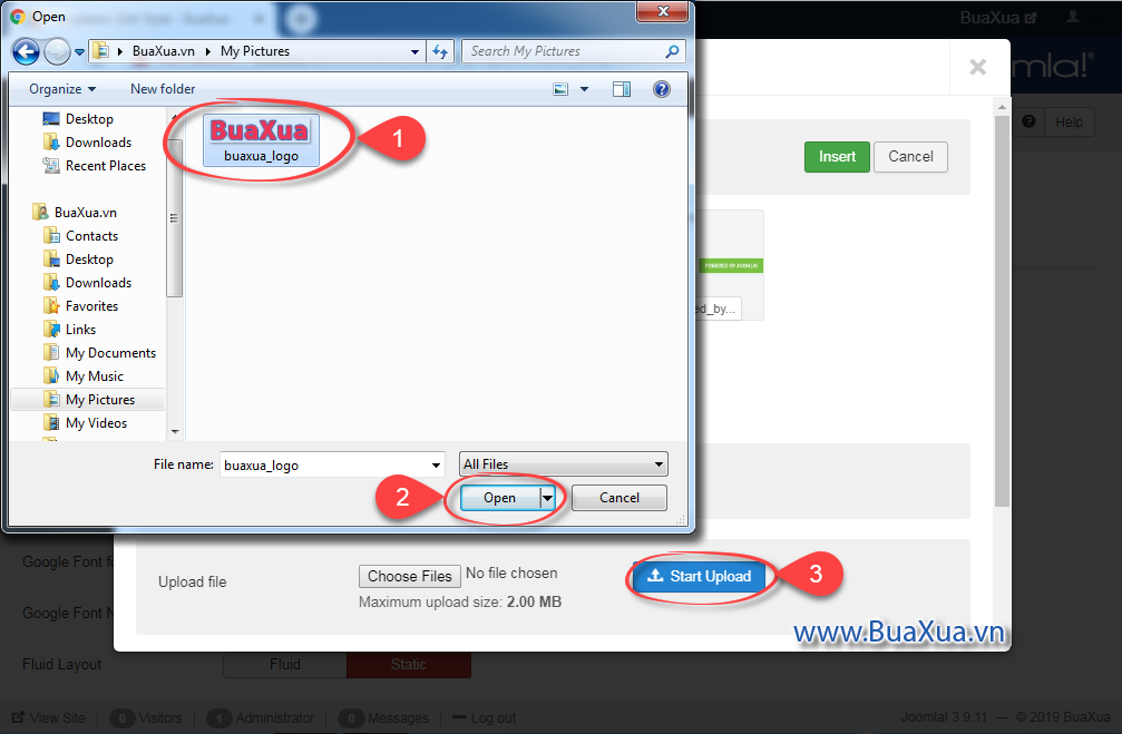 Upload tập tin Logo vào thư mục chứa hình ảnh của Joomla!