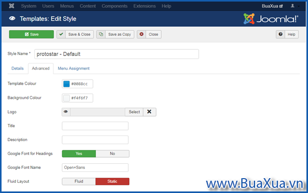 Thiết lập thông số cho Template của Joomla!