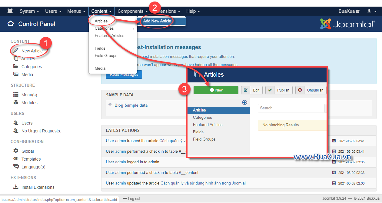 Các cách để tạo một bài viết mới trong Joomla! 